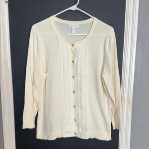 Charter Club Dressy Embellished Ivory Button Front Cardigan Size: L